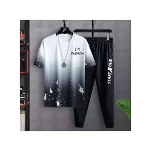 Men's Short Sleeved Long Pants 2-in-1 Set - Black